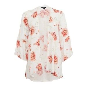 TORRID IVORY & ORANGE FLORAL CHIFFON KIMONO